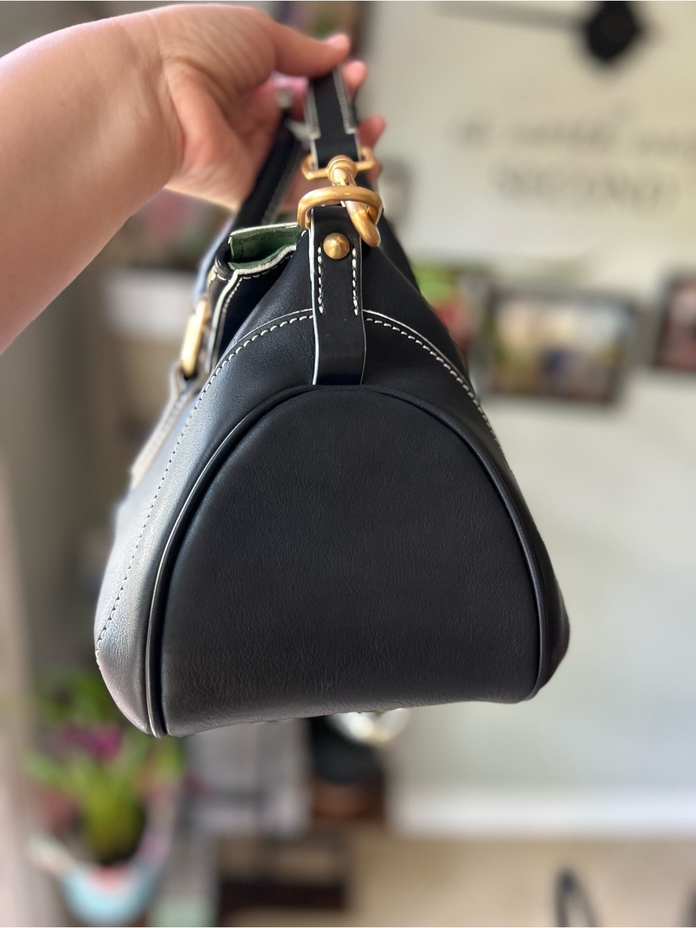 Dooney & Bourke Florentine Edge Black Leather Satchel with Contrast Stitching - Picture 4 of 7
